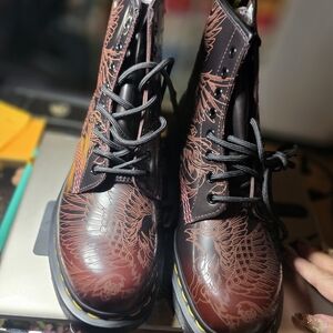 Dr. Martens Burgundy Lace Up Boots with Eagle Design
